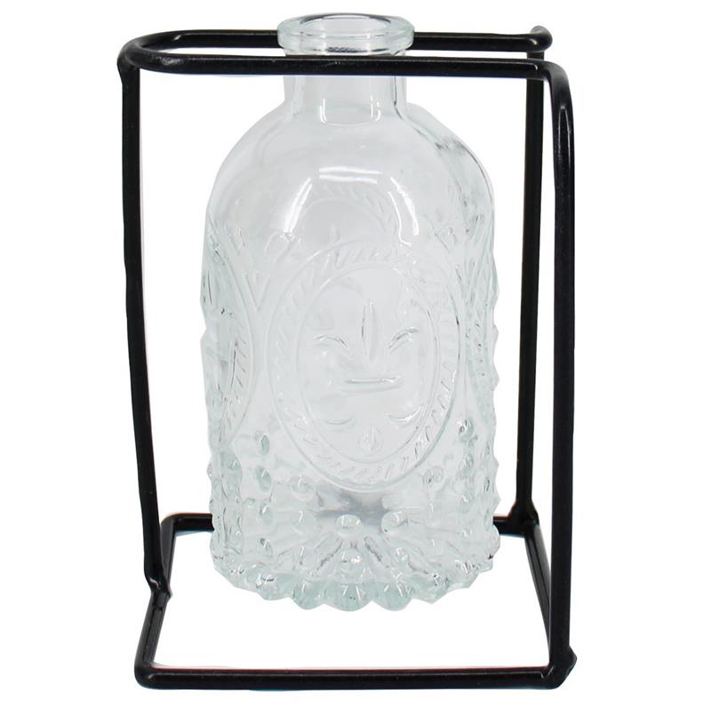 Decoratierek m/fles 8.5x10x14.5cm zwart