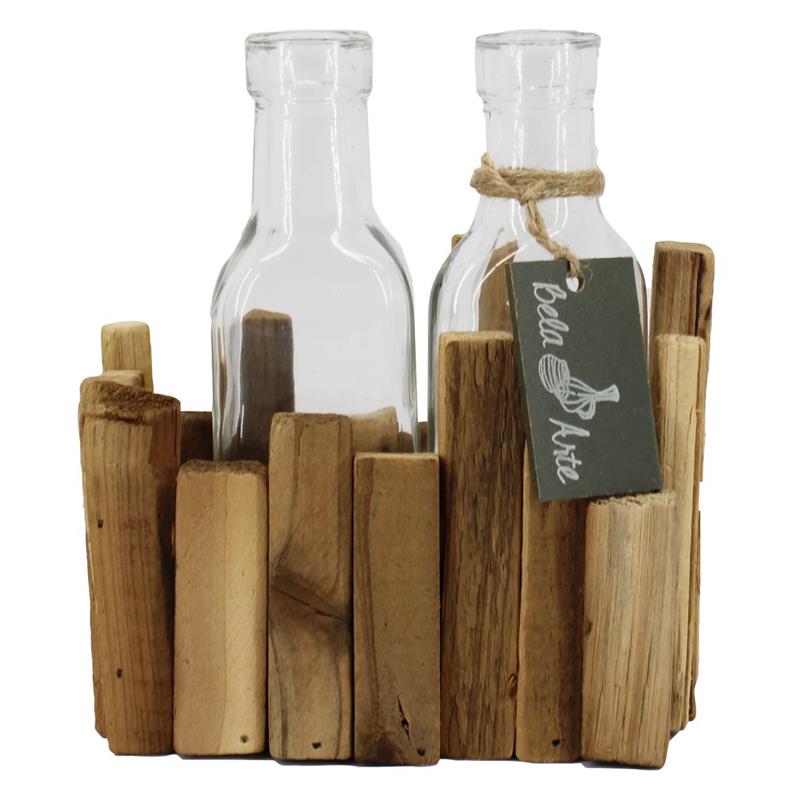 Decoración Bretagne 15x9x15.5cm 2x fidrio cuadrada madera