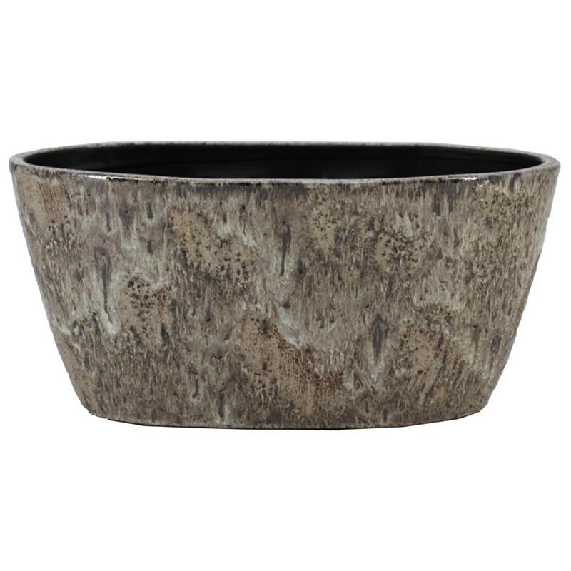 Macetero ovalo Ortigo 32x15x15cm gris pardo 2x es/12