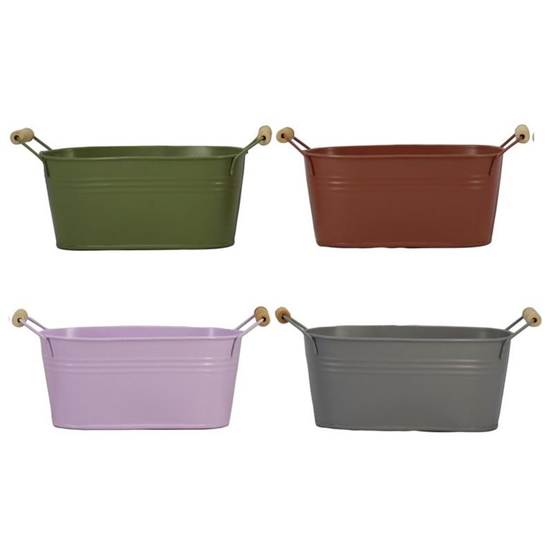 Macetero Zinc Badia ovalo 21x12.5x9.5cm mango de madera 4ass