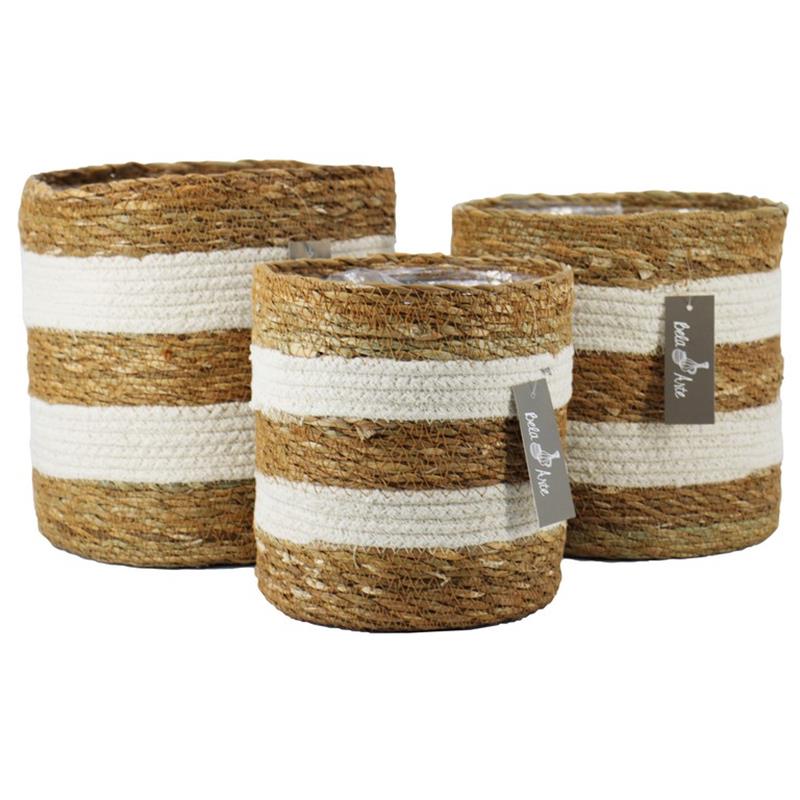 Panier Tales naturel/blanc s/3