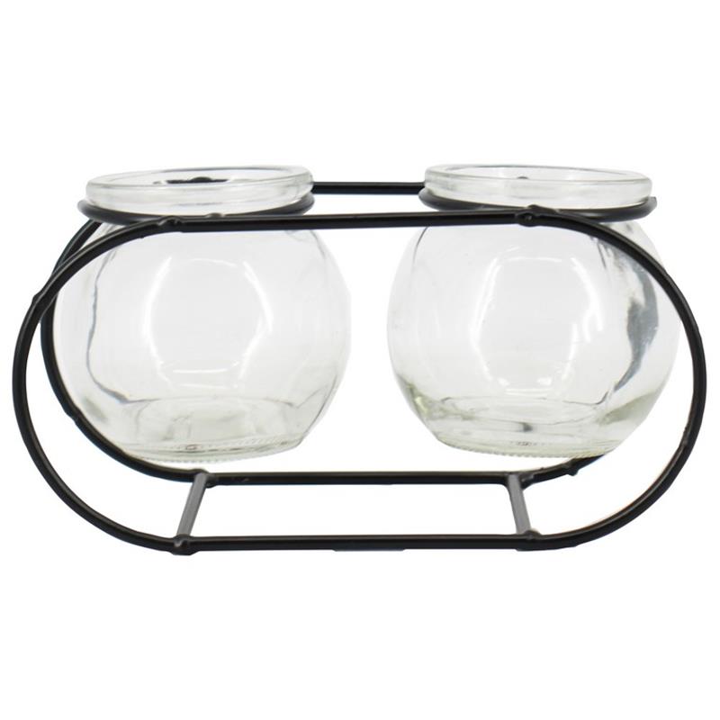 Decoration iron rack oval 2x glass 18x7x9cm black