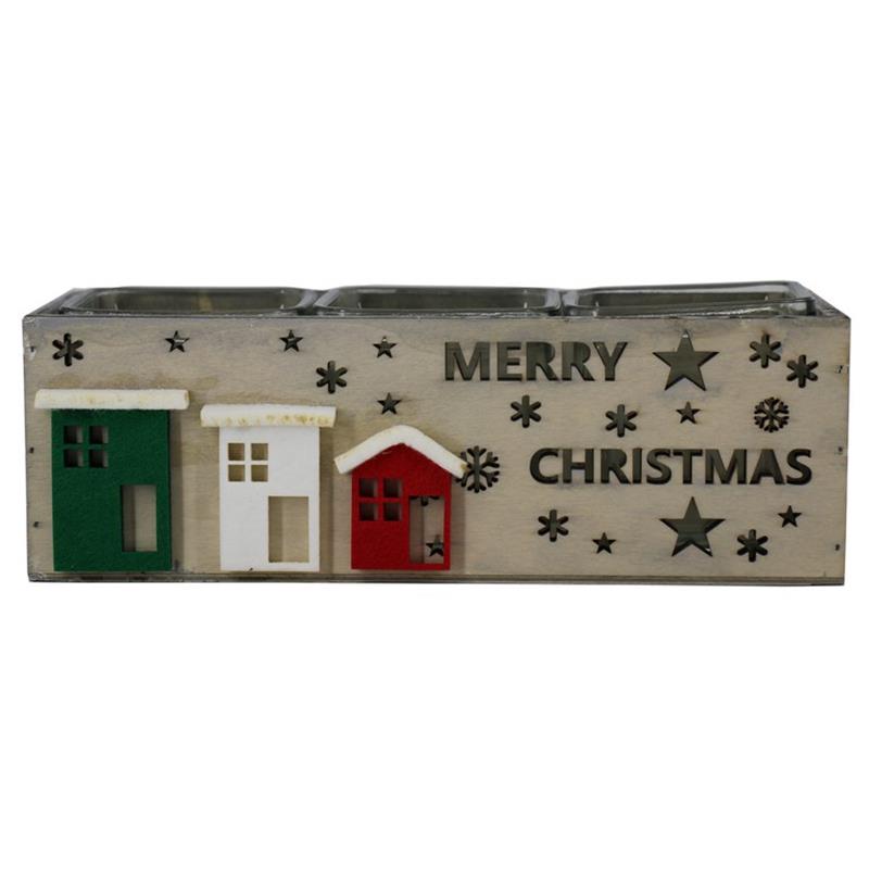 Rechthoek Hout sterrenhuis Merry Christmas 24.5x9x8cm