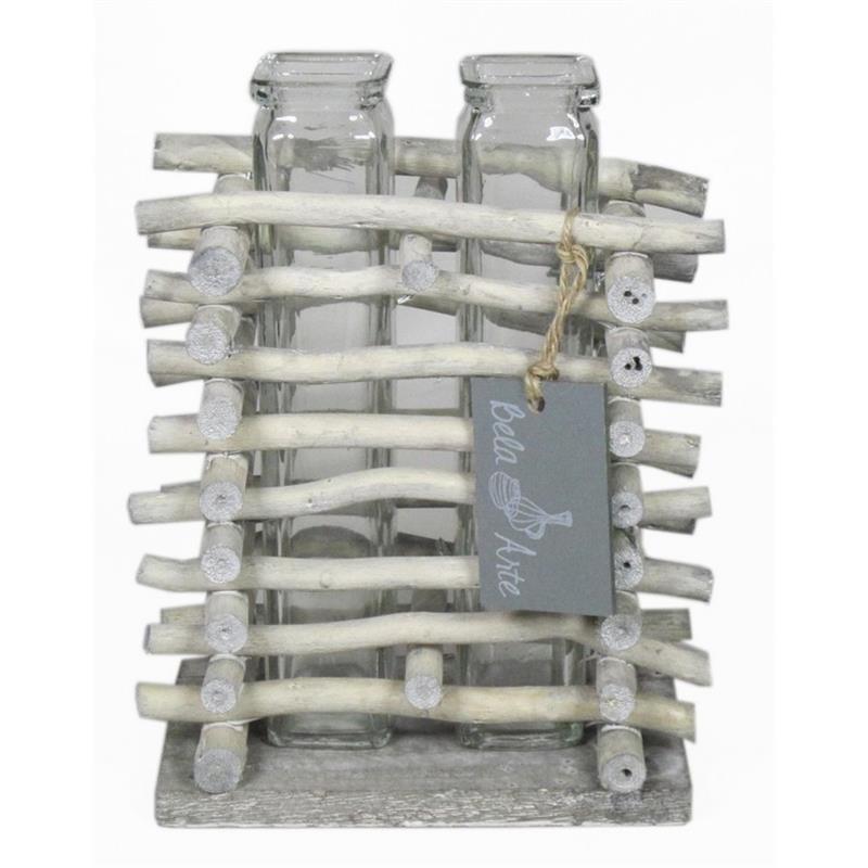 Decoratierek tak m/2x glas 13.5x8.5x17cm