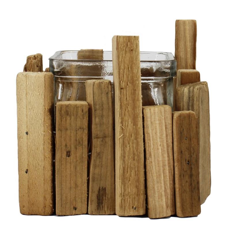 Decoración Bretagne 10.5x10.5x10cm 1x vaso cubo madera