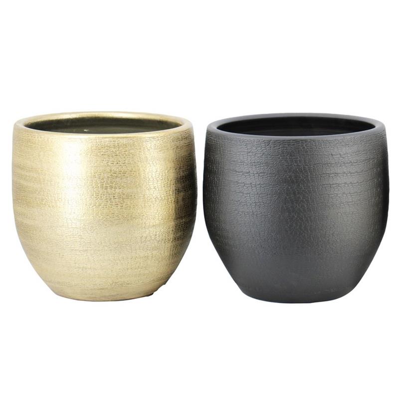 Macetero Bora d24 h22cm negro mate/oro paleta mixta