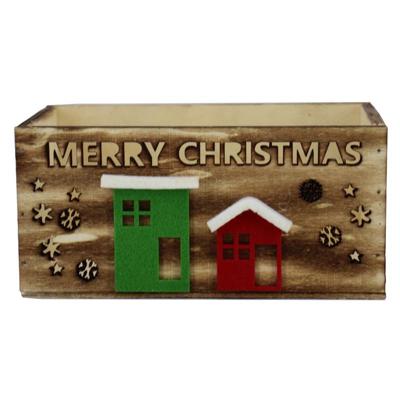 Rechthoek Hout sterrenhuis rood groen Merry Christmas 17x9x8