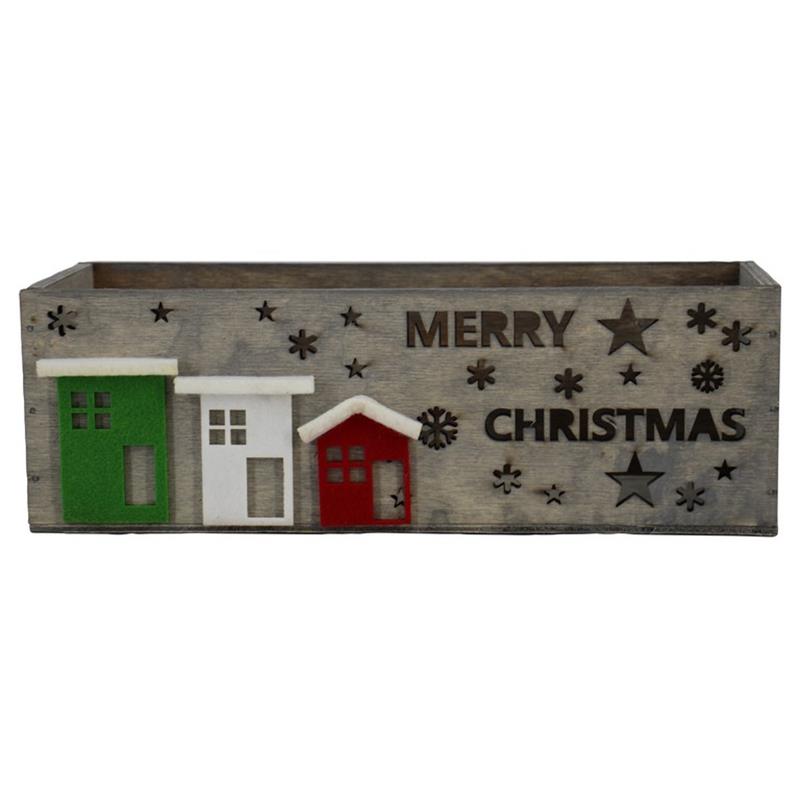 Wood star house rd/wh/grn M.Christmas 24.5x9x8cm
