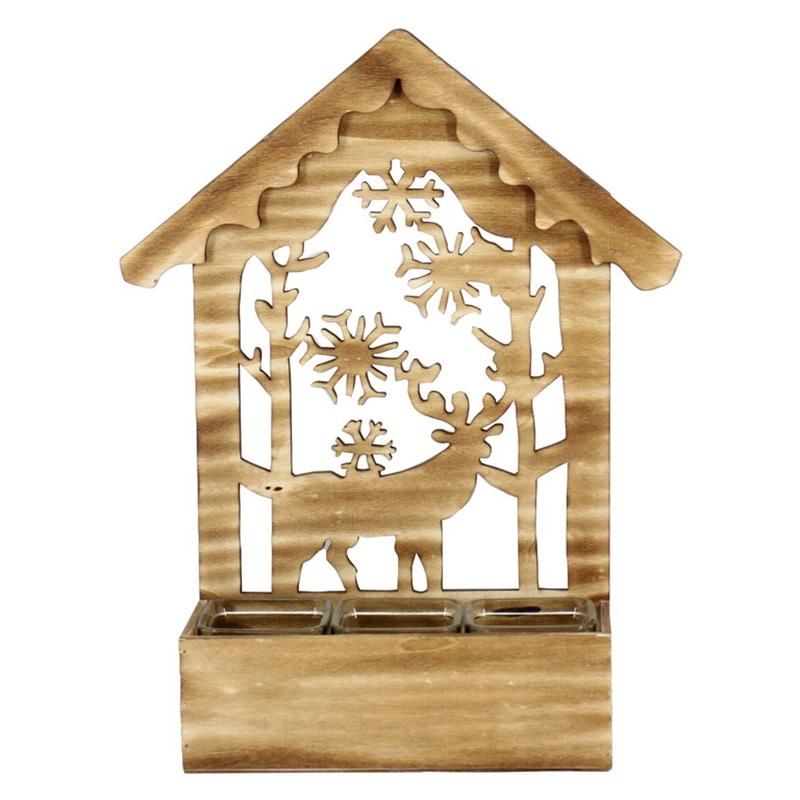 Decoración madera bbq ciervo/nieve 3x vaso 25x9.5x42.5cm