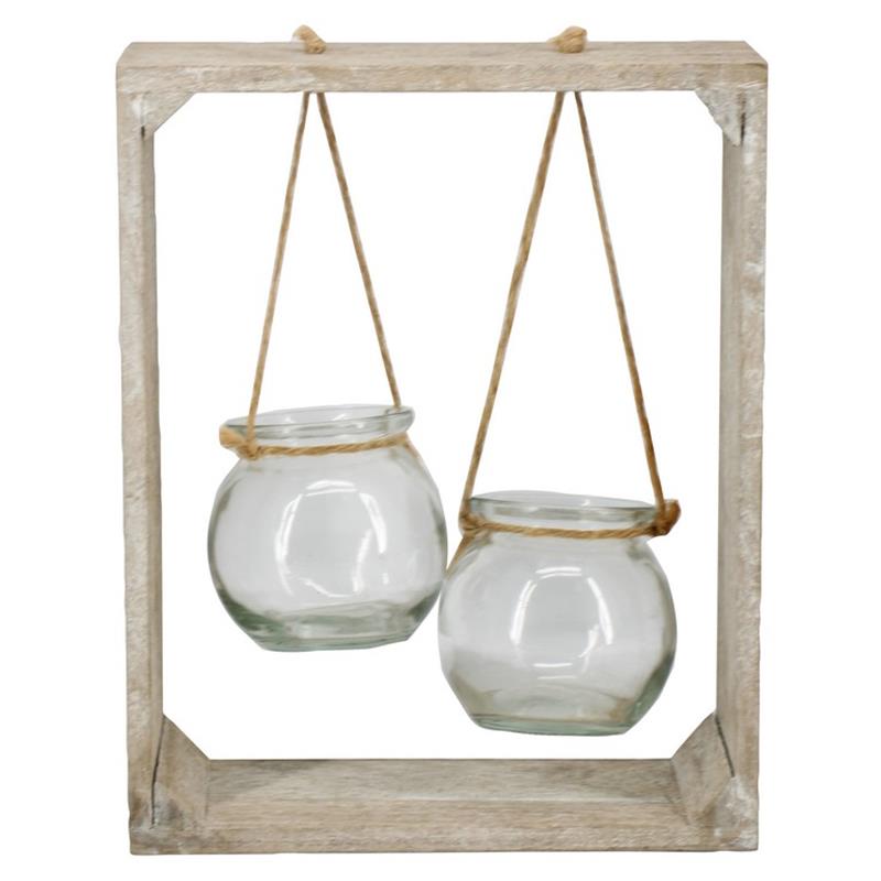 Decoración madera 2x pots vaso 20x8x25cm