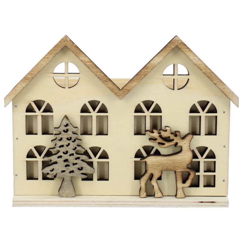 Decoración madera 2 maisons 16x10.5x8/12.5cm