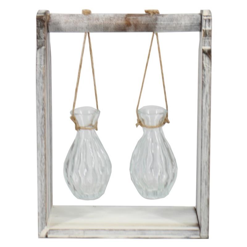 Decoración madera c/2 botellas 21x10x28cm