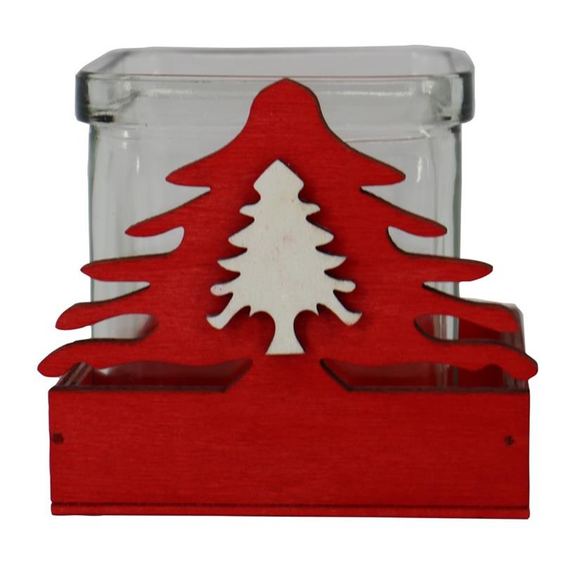 Decoración madera rouge abeto 1x vaso 9x9x8.3cm