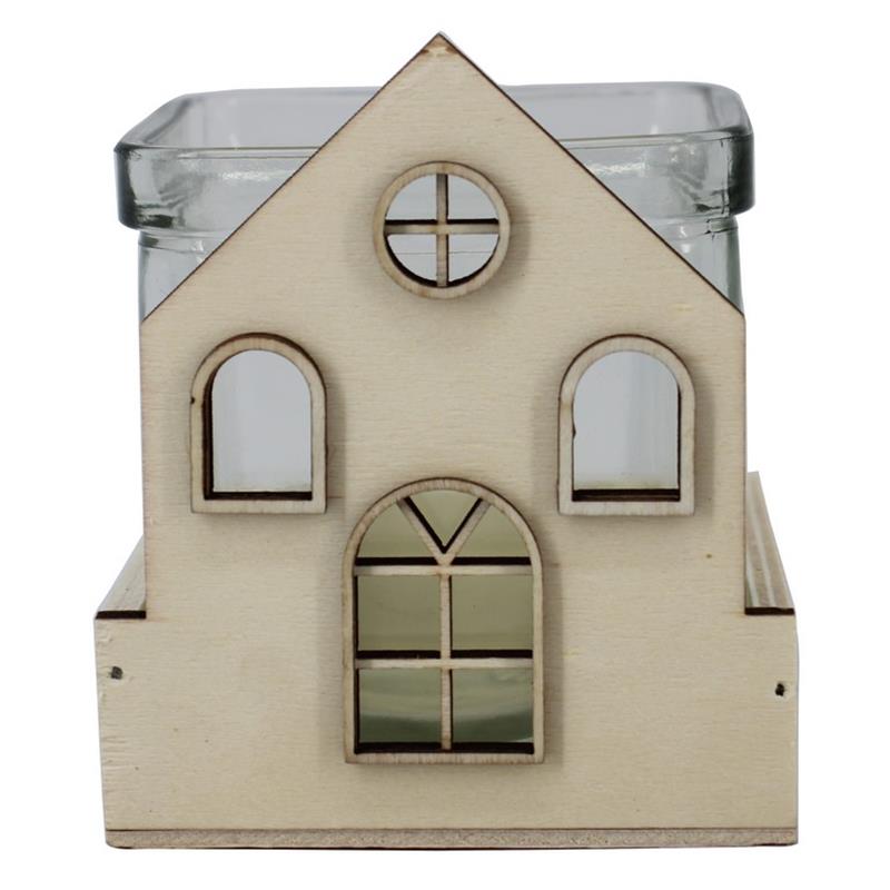 Decoración madera casa 1x vaso 8.2x9x9.5cm