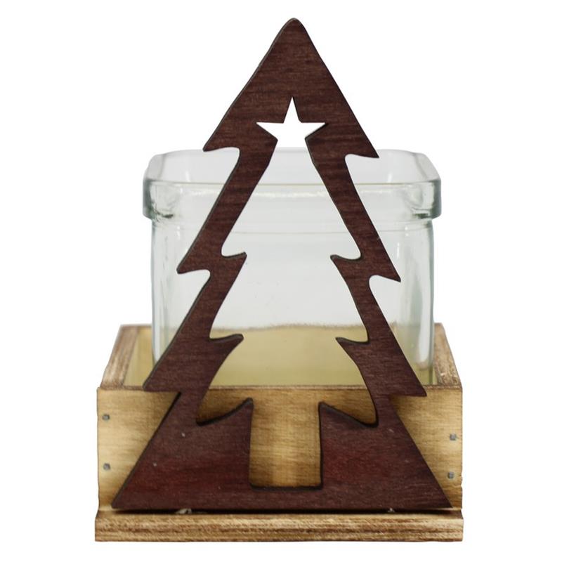 Décoration bois brun sapin 1x verre d9/10 h8.5/12.5cm