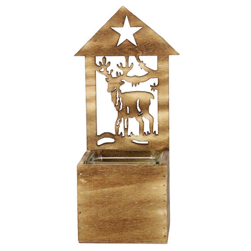 Décoration bois bbq cerf/étoile 1x verre 9x9.5x24cm