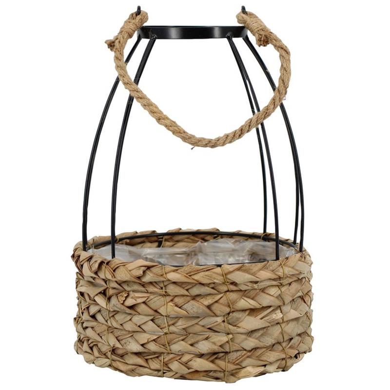 Plantenbak rond d21 h9.5/30cm riet zwart frame