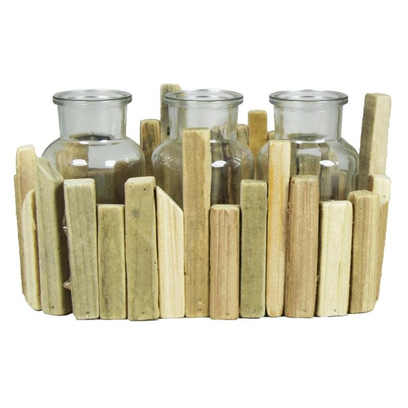 Decoration wood Bretagne 25x12x13cm 3x glass