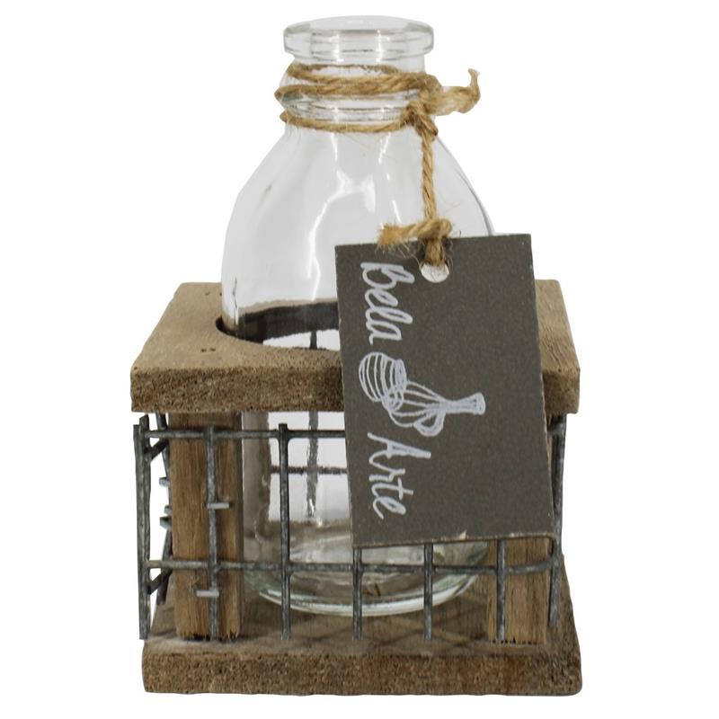 Decoration wooden square w/iron d8 h11cm 1xbottle