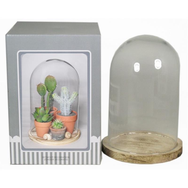 Cloche sur plateau en bois d12/14 h21/22cm (en display)
