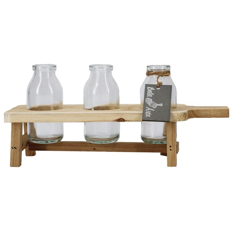 Dekotablett Holz 3 flasche 29.5x10x12.5Zm