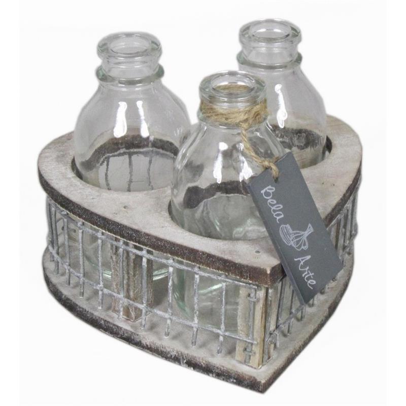 Décoration bois fer coeur  d15 h11cm 3x bouteille