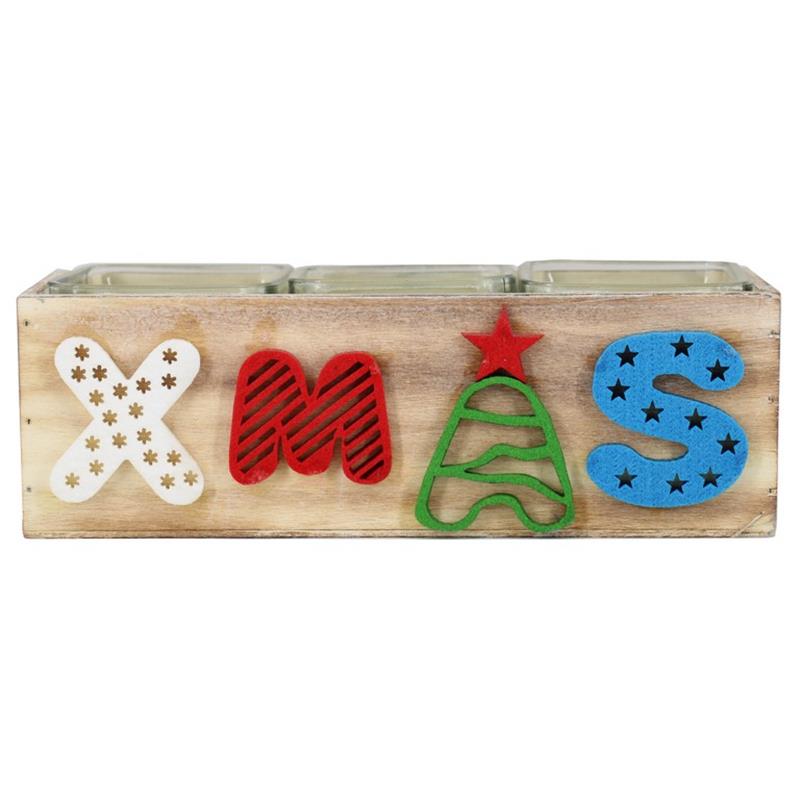 Dekoration Xmas 3x Glas 24.5x9x8cm Holz