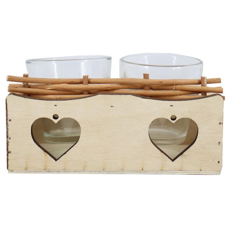 Dekoration Herz 2x Glas 16.6x9.5x8.5cm Holz/Schilf