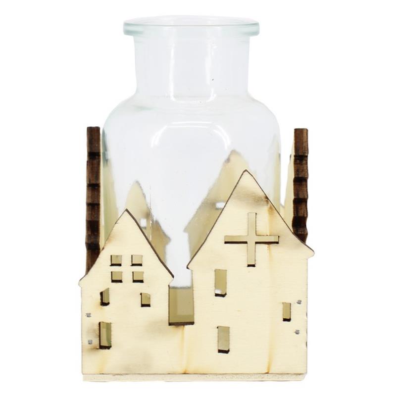 Dekoration Haus 1x flashen d10 h13cm Holz
