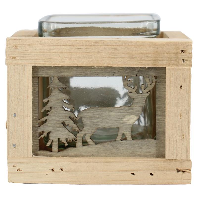 Dekoration Reh 1x Glas d10.5 h8.5/10cm Holz