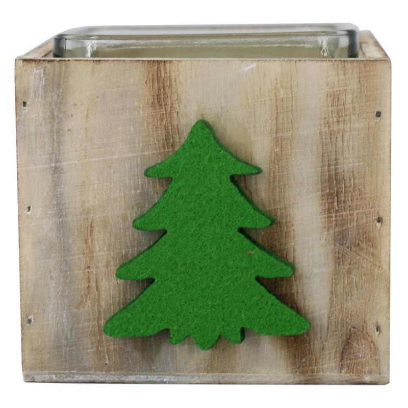 Dekoration Tanne green 1x Glas 9x9x8cm Holz