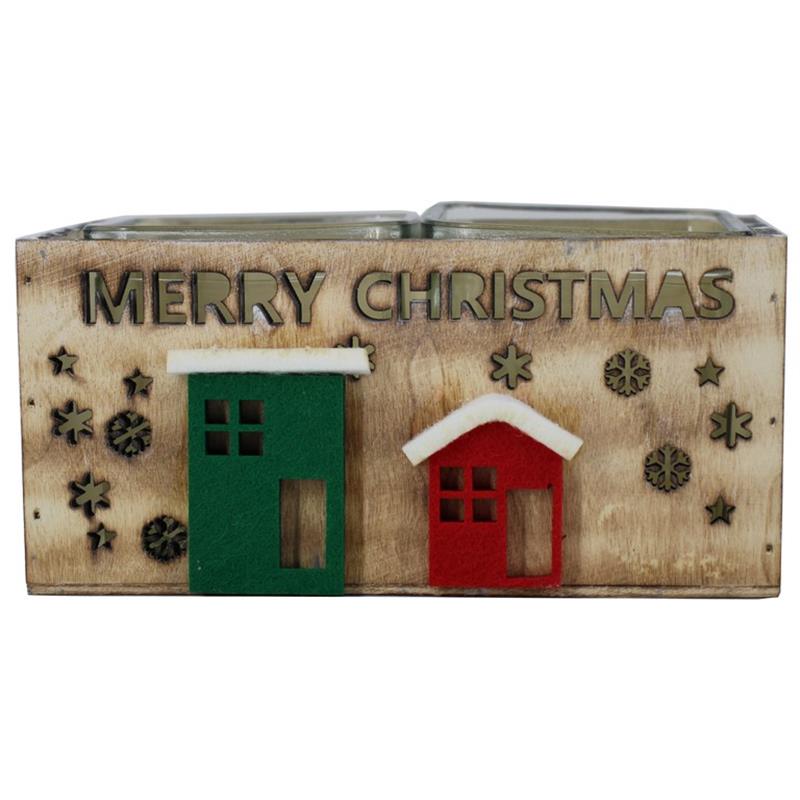 Dekoration M.Christmas 2x Glas 17x9x8cm Holz