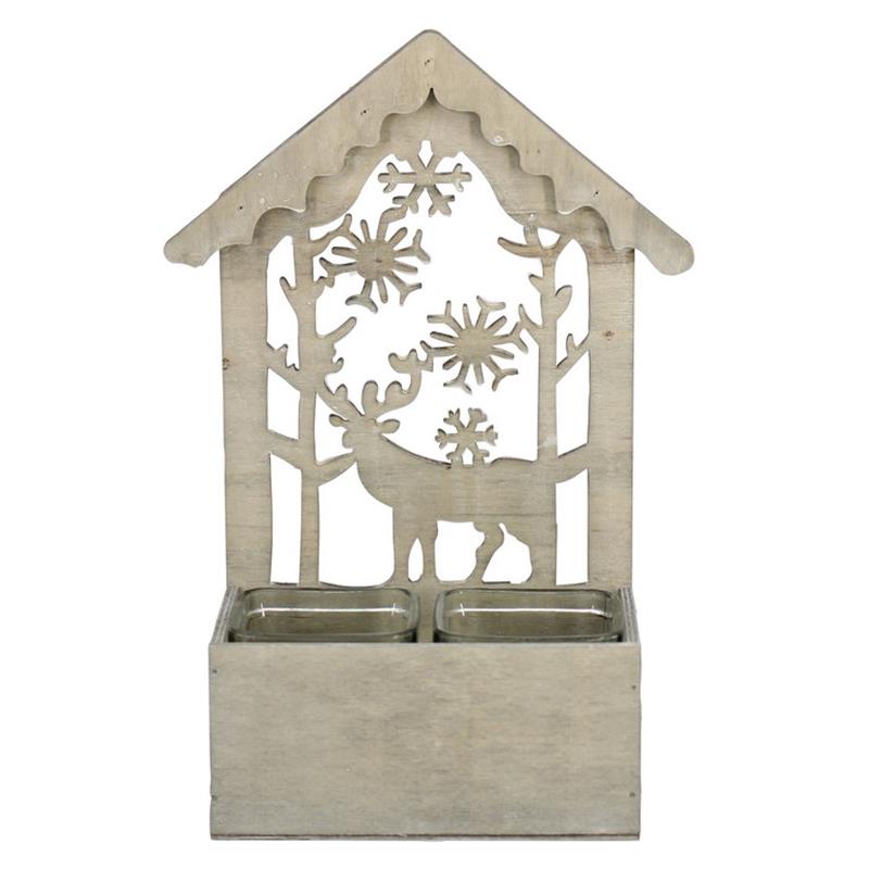 Dekoration Reh/Schneeflocke 2x Glas 17x9.5x31cm Holz