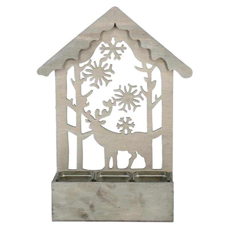 Dekoration Reh/Schneeflocke 3x Glas 25x9.5x42.5cm Holz