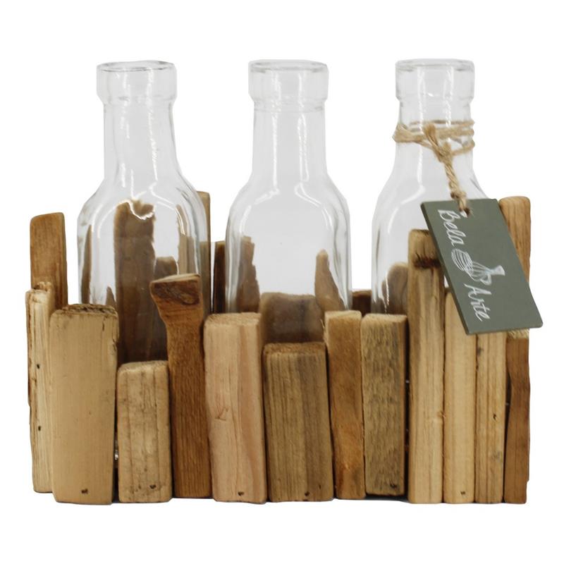 Decoratiebak Bretagne m/3x fles 21x9x15.5cm