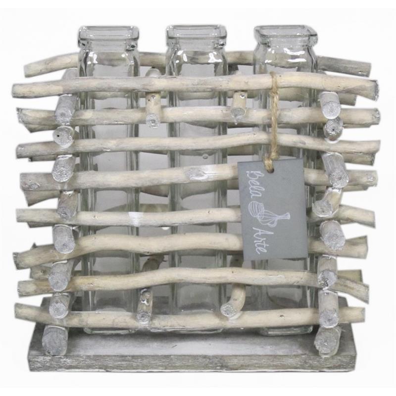Decoratierek tak m/3x fles 18x8.5x17cm