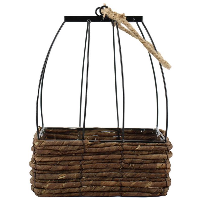 Plantenbak 24x19x9.5/30cm riet zwart frame
