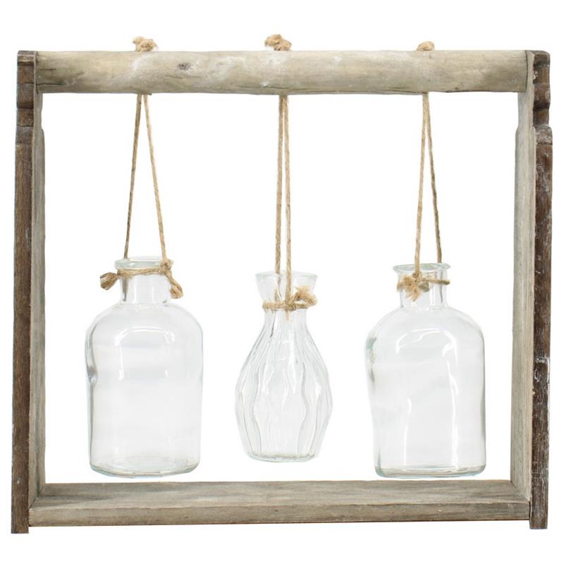 Decoratierek m/3 flesjes 31x10x28cm hout