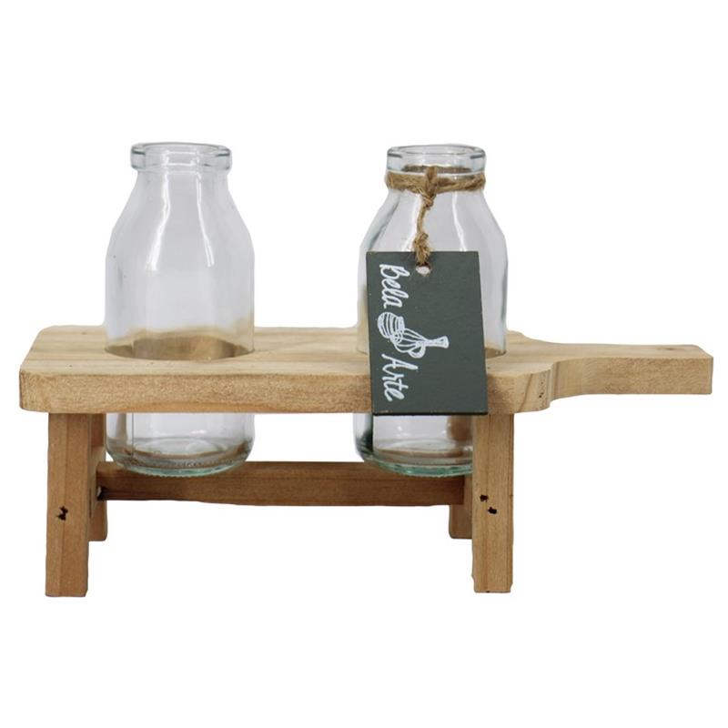 Dekotablett Holz 2 flasche 21.5x10x12.5cm